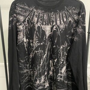 Y2K Affliction Black Night Graphic Long Sleeve Shirt men’s size large